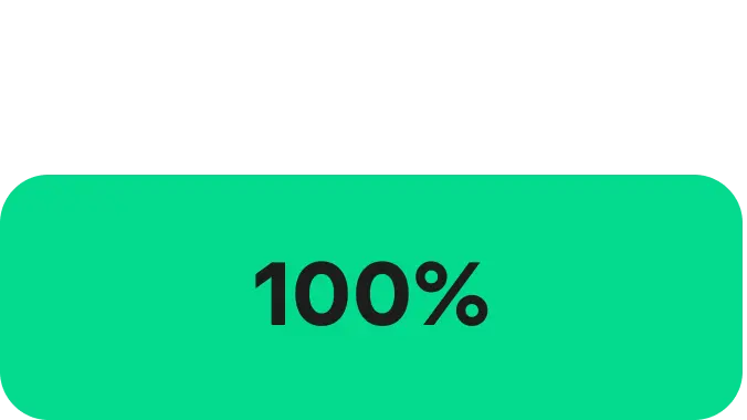 A green rectangle with rounded edges and '100%' written in a Black font in the centre